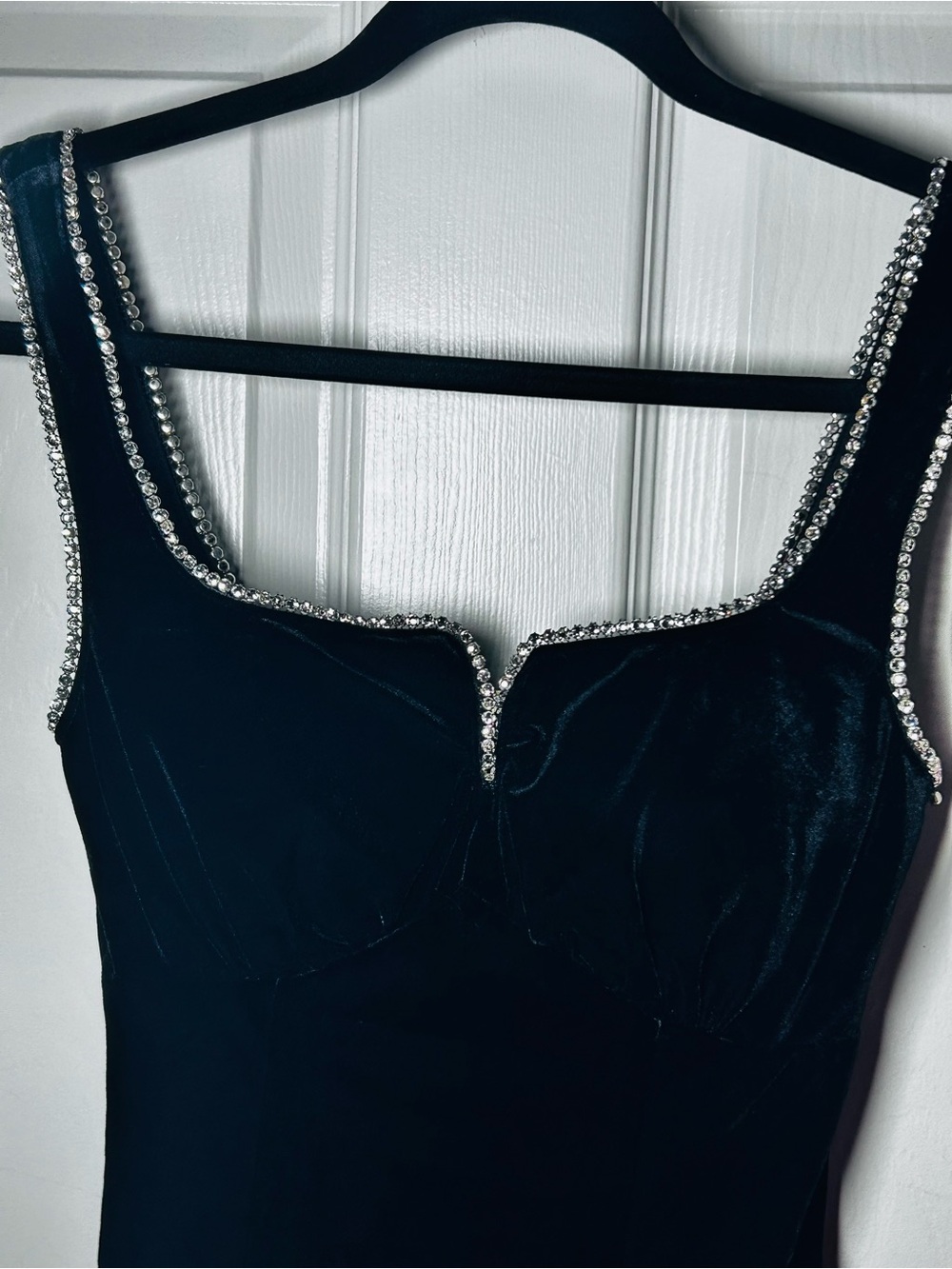 Lulus Posh Sparkle Black Velvet Rhinestone Notched Midi Dress Size XS New NWT - Picture 6 of 14